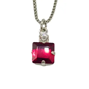 Small Swarovski Crystals Square Pendant With Silver Fittings