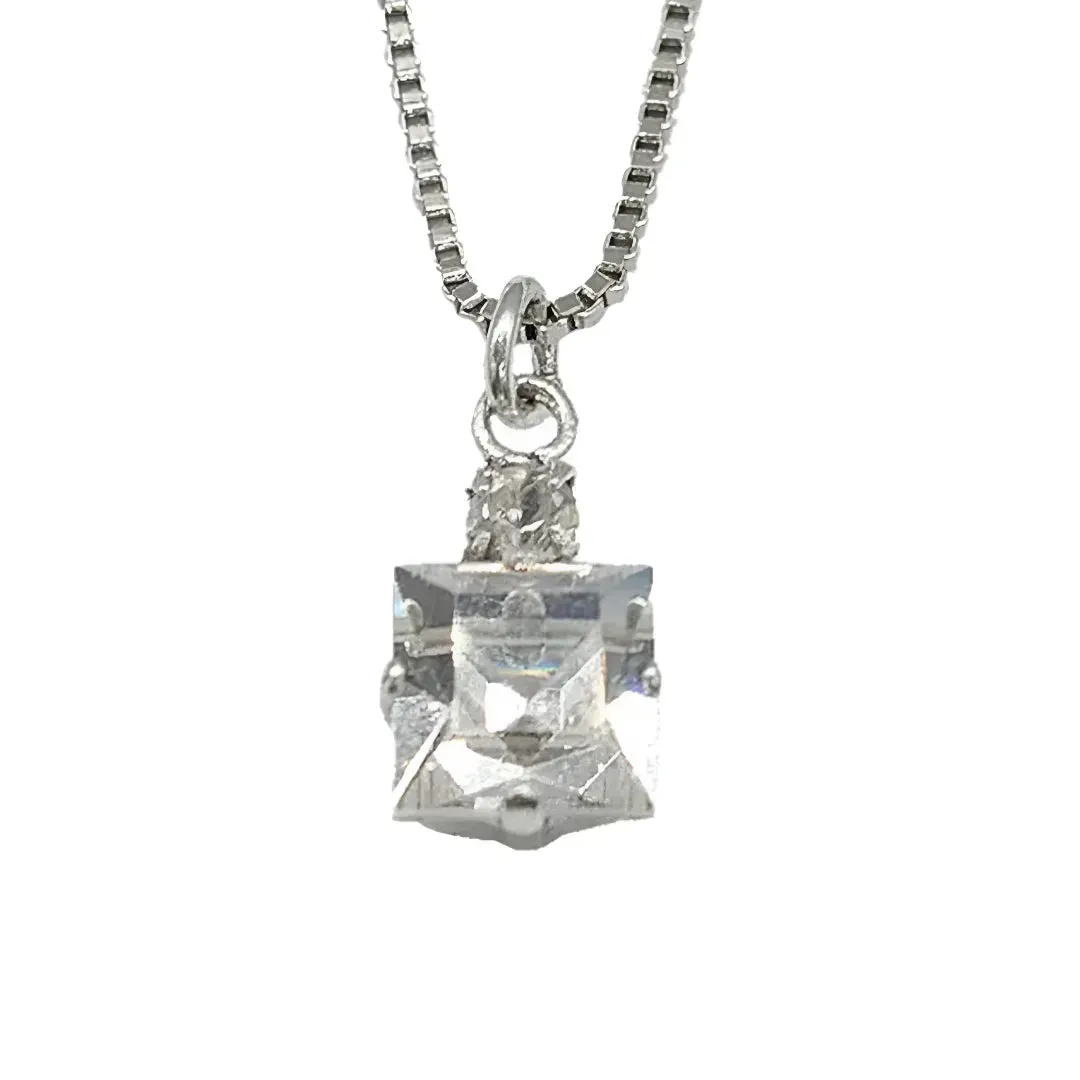 Small Swarovski Crystals Square Pendant With Silver Fittings