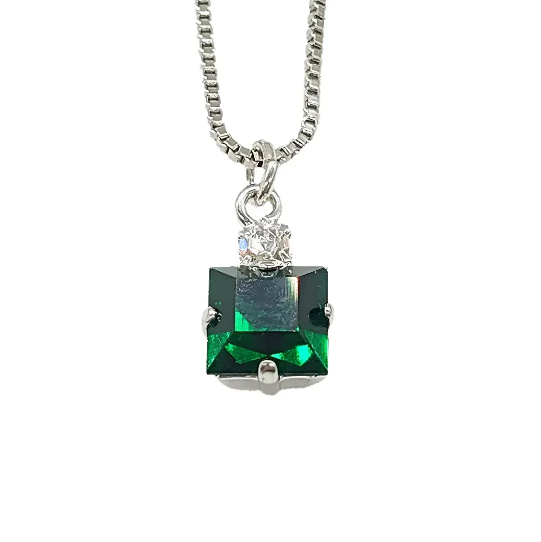 Small Swarovski Crystals Square Pendant With Silver Fittings