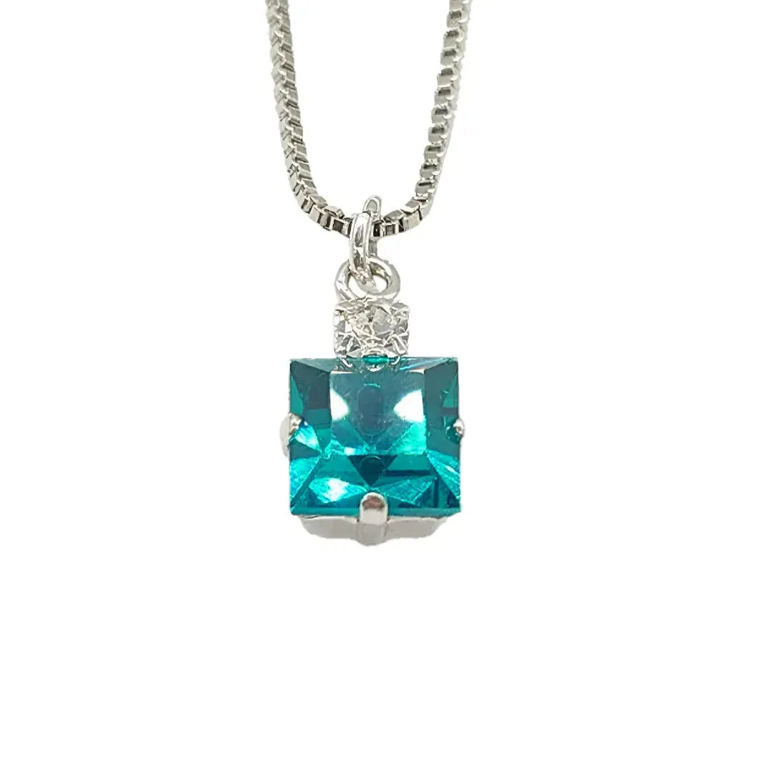 Small Swarovski Crystals Square Pendant With Silver Fittings