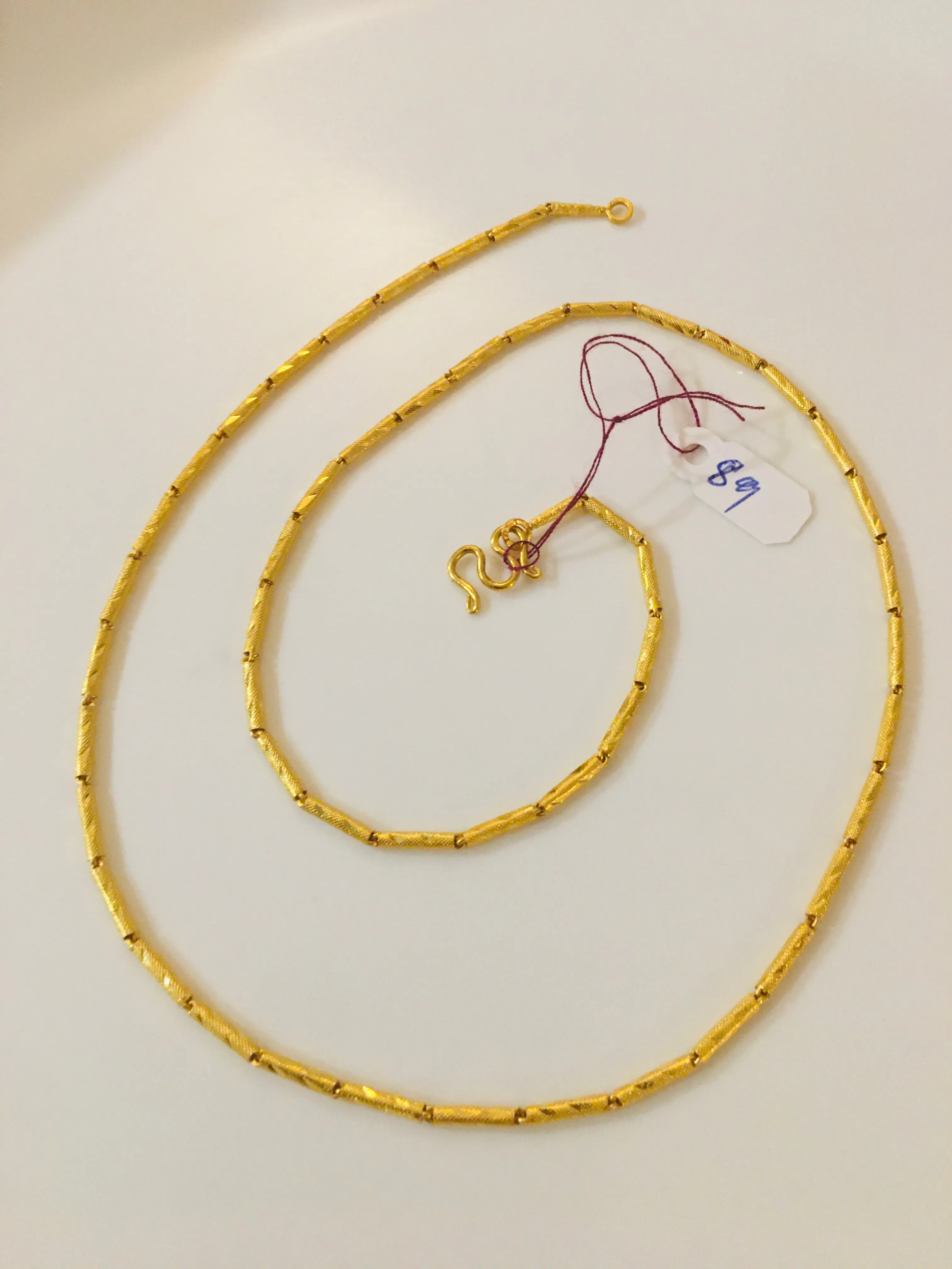 SOLD OUT Item no. SP1033 Bangkok Solid Gold 20” long New Necklace & 8g.