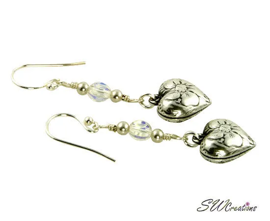 Sparkling Crystal Floral Heart Charm Earrings