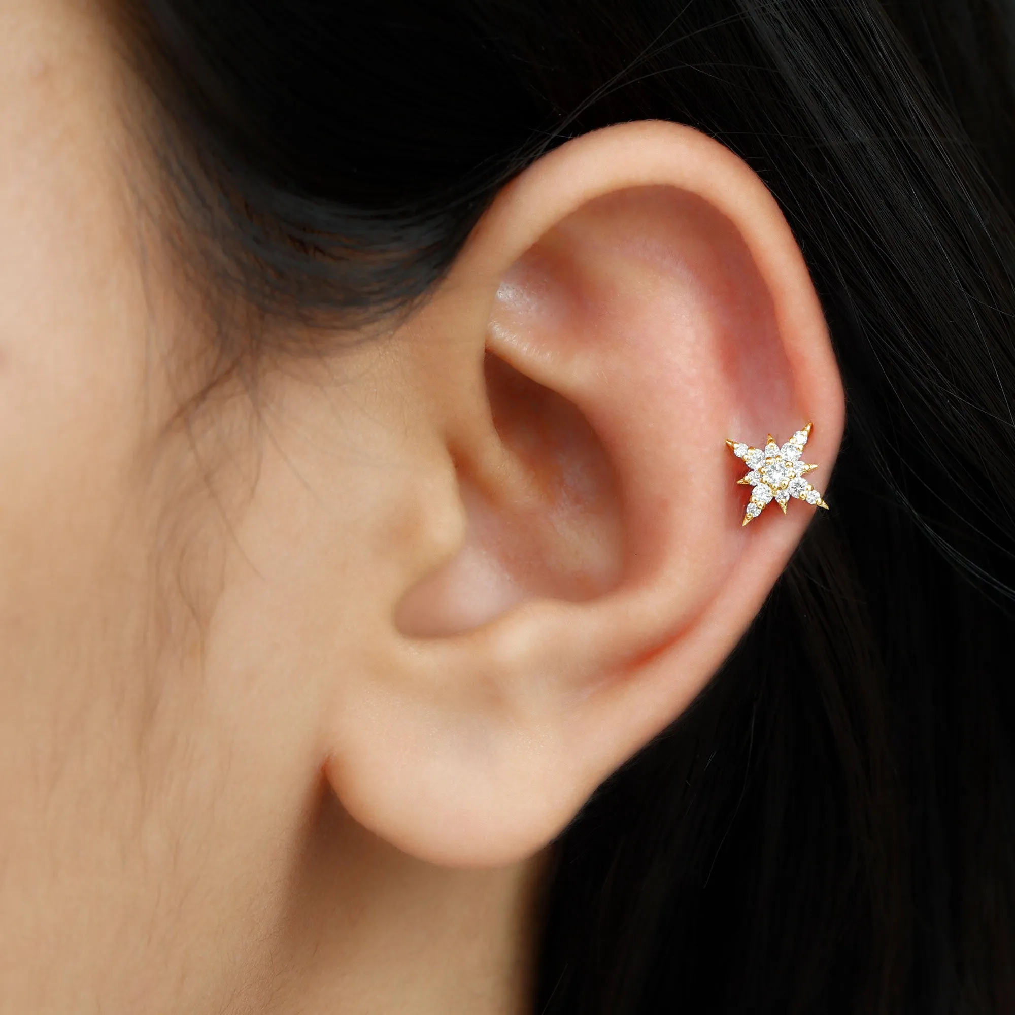 Sparkling Diamond Starburst Earring for Cartilage Piercing