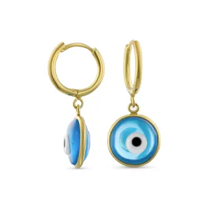 Spiritual Protection Blue Nazar Evil Eye Dangle Earrings Gold Plated Silver