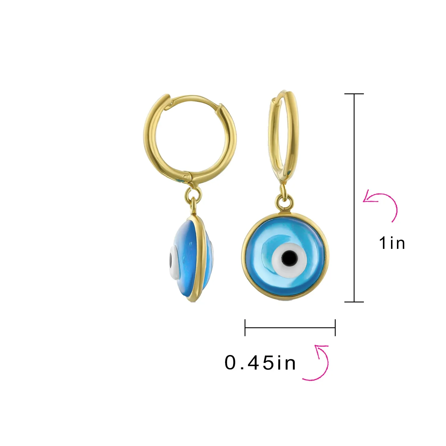 Spiritual Protection Blue Nazar Evil Eye Dangle Earrings Gold Plated Silver