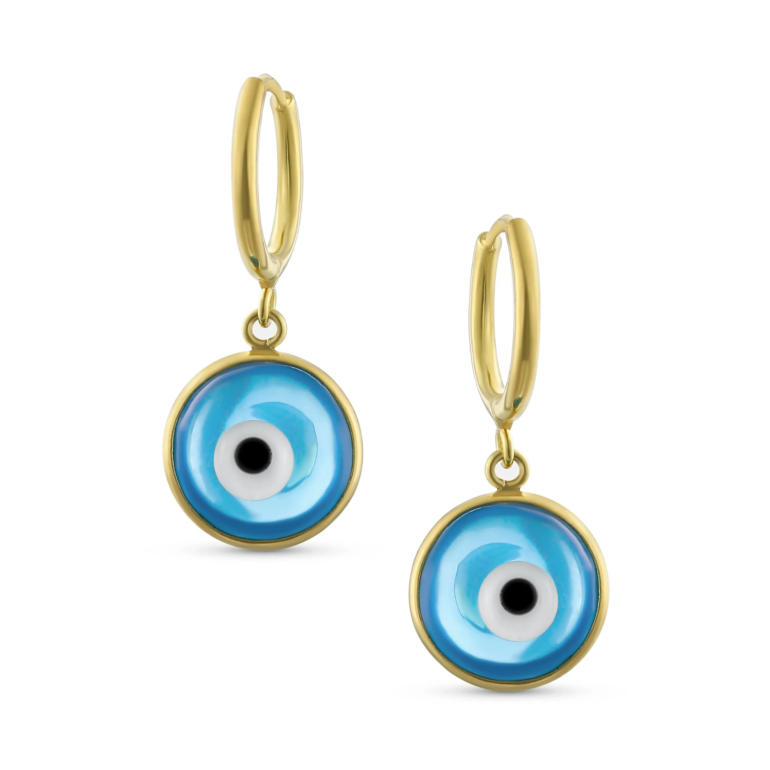 Spiritual Protection Blue Nazar Evil Eye Dangle Earrings Gold Plated Silver