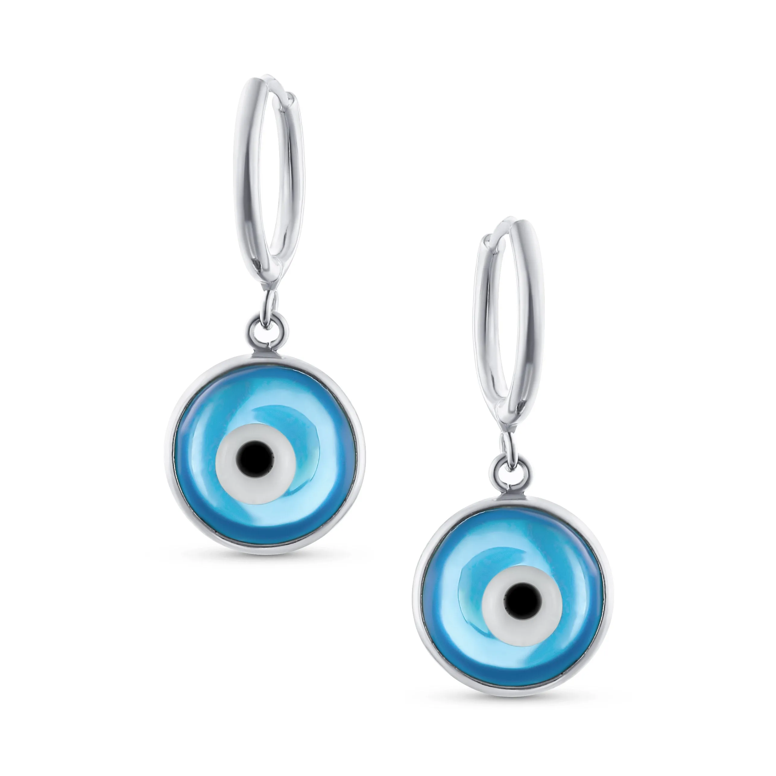 Spiritual Protection Blue Nazar Evil Eye Dangle Earrings Gold Plated Silver