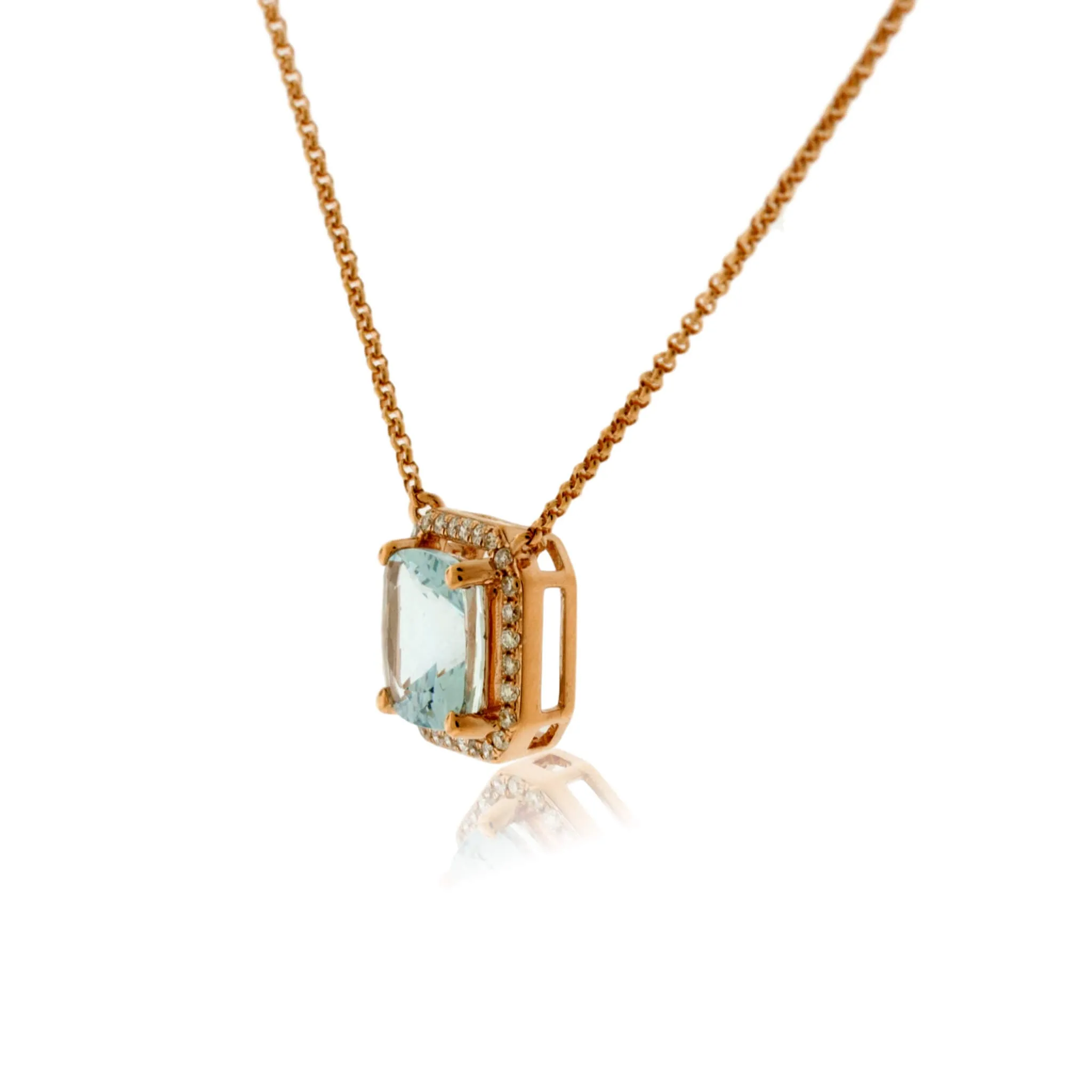 Square Aquamarine & Diamond Halo Style Pendant