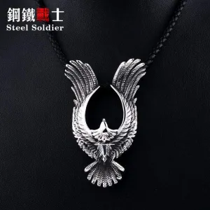 Steel soldier phoenix with huge wing pendant necklace punk biker chain stainless steel material men jewelry