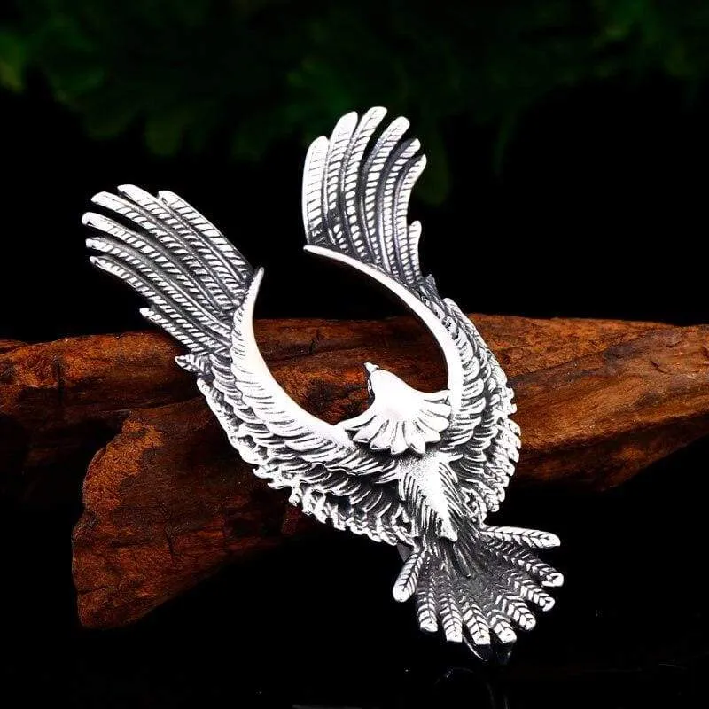 Steel soldier phoenix with huge wing pendant necklace punk biker chain stainless steel material men jewelry