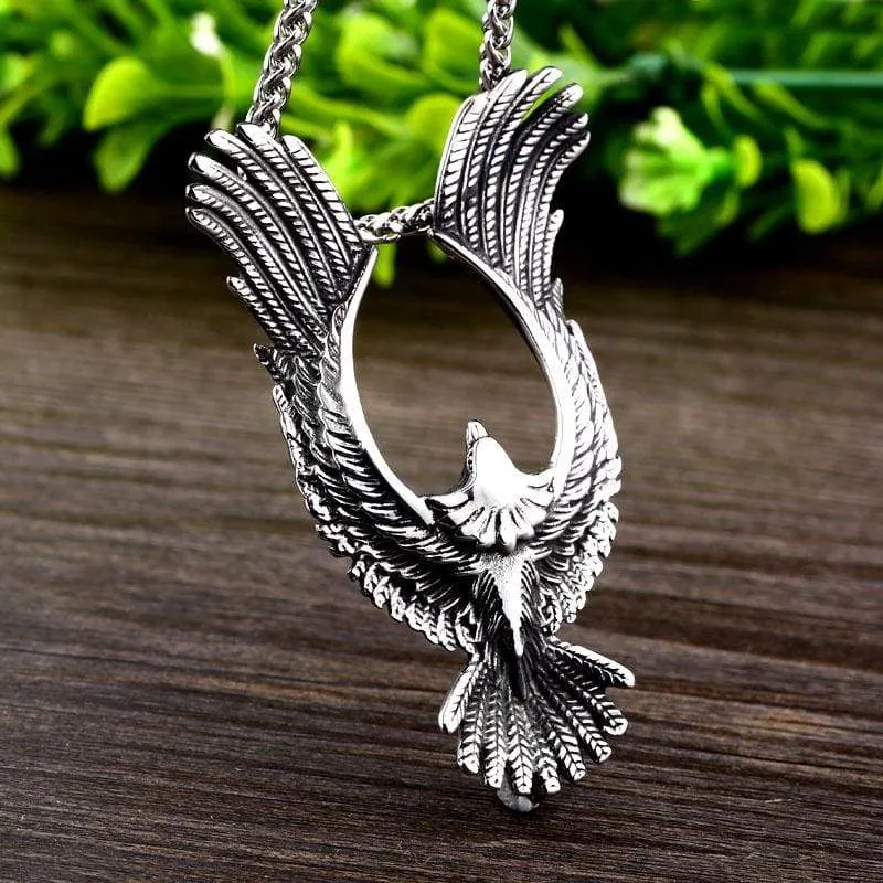 Steel soldier phoenix with huge wing pendant necklace punk biker chain stainless steel material men jewelry