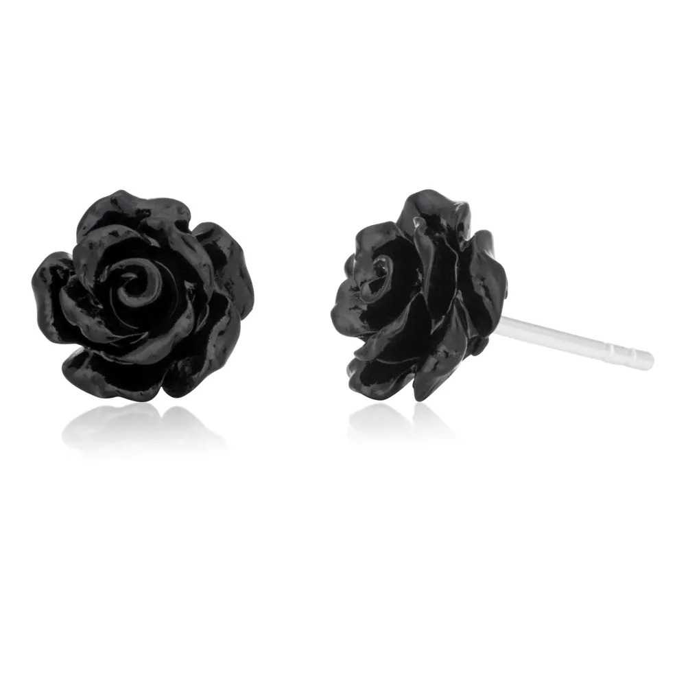 Sterling Silver Black Rose Studs