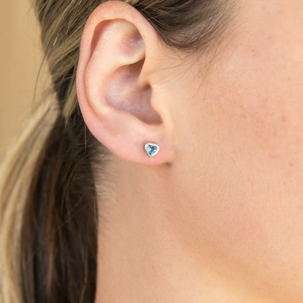 Sterling Silver Blue Cubic Zirconia Heart Stud Earrings