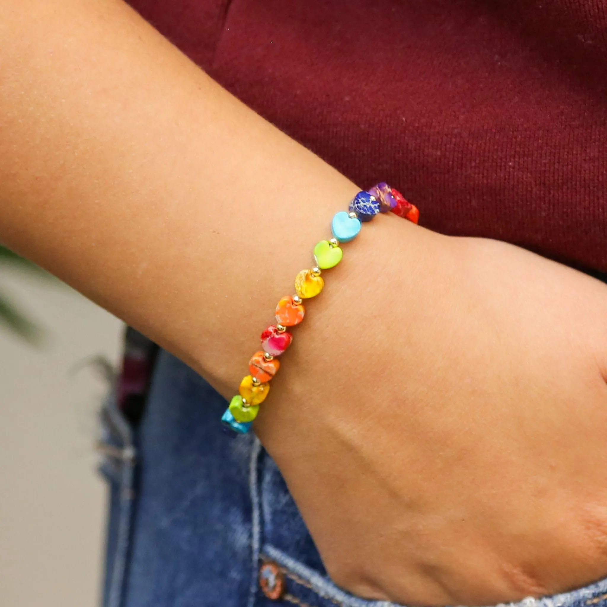 Stoned Heart Multi Colored - Stone Heart Accent Bracelet