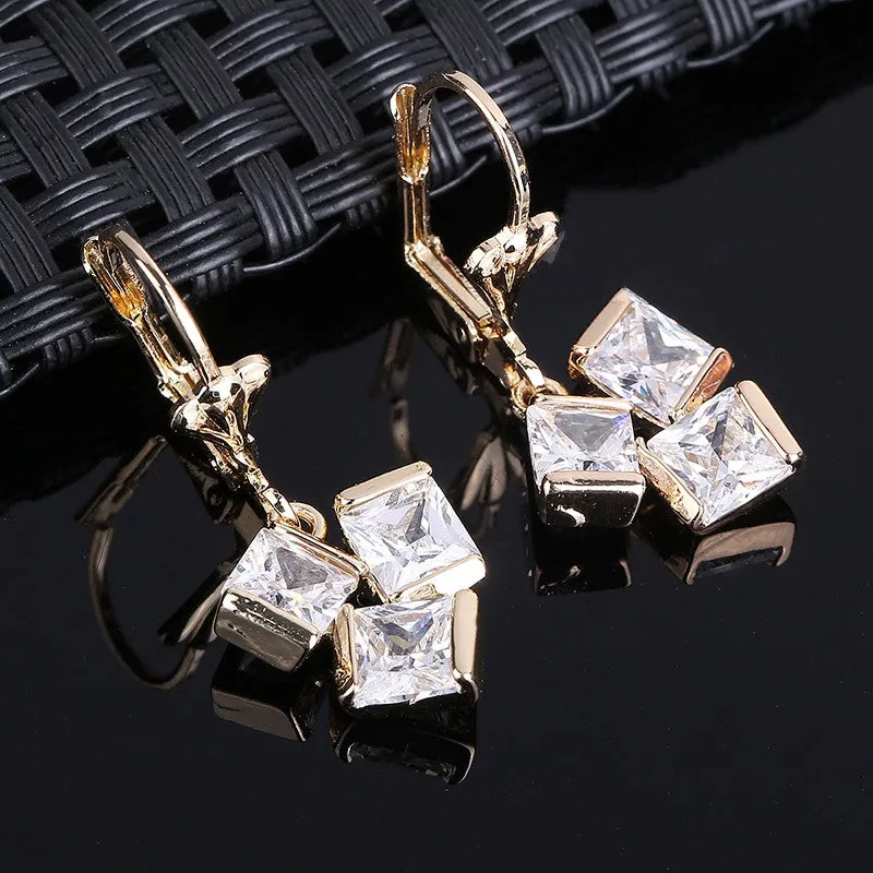 Stud Earrings For Women Party Crystal Teen Girls Gold Plated Wedding CZ Diamond Bridal Holiday Fashion Earring Accessories