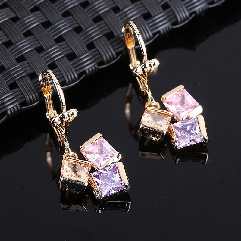 Stud Earrings For Women Party Crystal Teen Girls Gold Plated Wedding CZ Diamond Bridal Holiday Fashion Earring Accessories