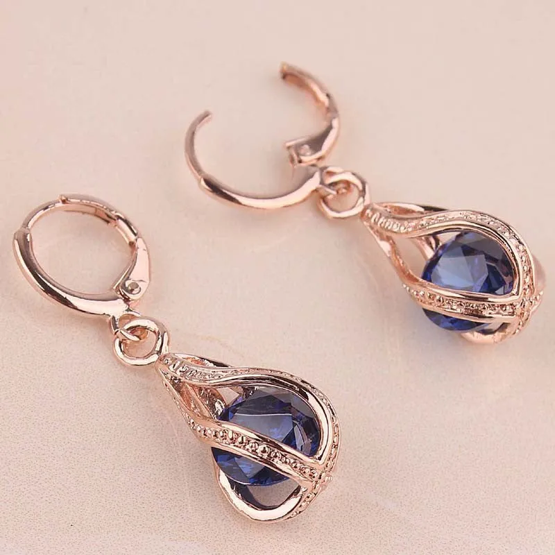 Swell Jewelry Vogue Women Gift 14k Gold Filled Round Cut 3 Colors Sapphire Dangle Earrings New Arrivals