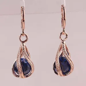 Swell Jewelry Vogue Women Gift 14k Gold Filled Round Cut 3 Colors Sapphire Dangle Earrings New Arrivals