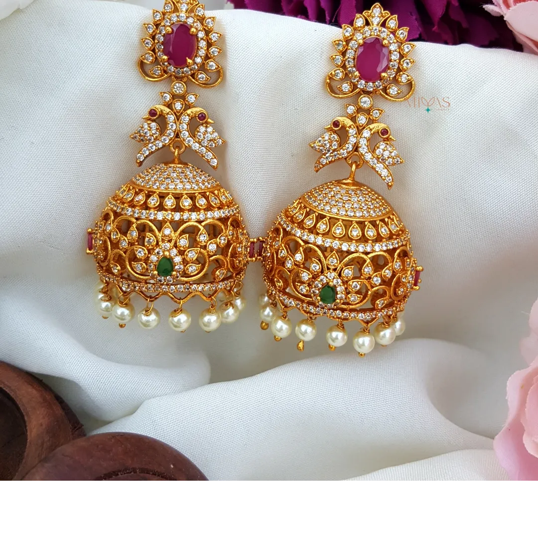 Trendy AD Stone Peacock Jhumka - Multi