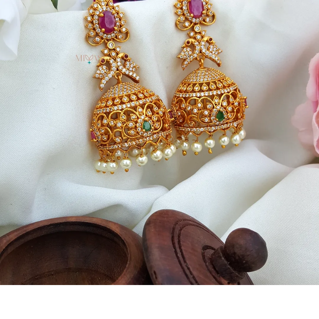 Trendy AD Stone Peacock Jhumka - Multi