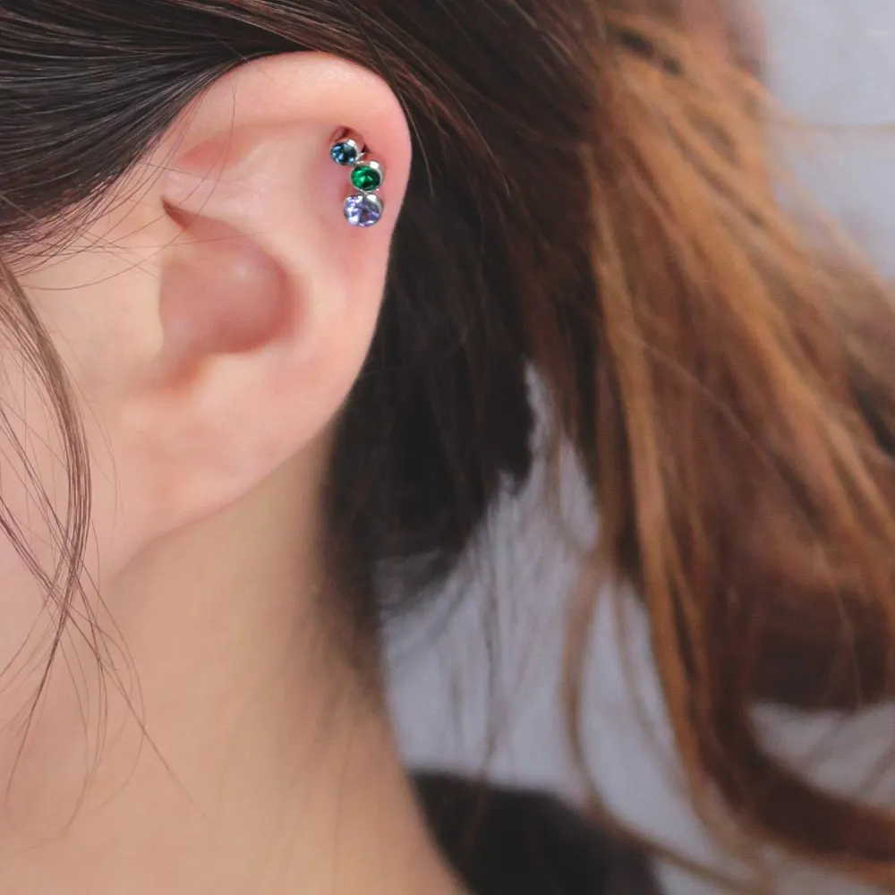 Triple Stone Barbell Earring