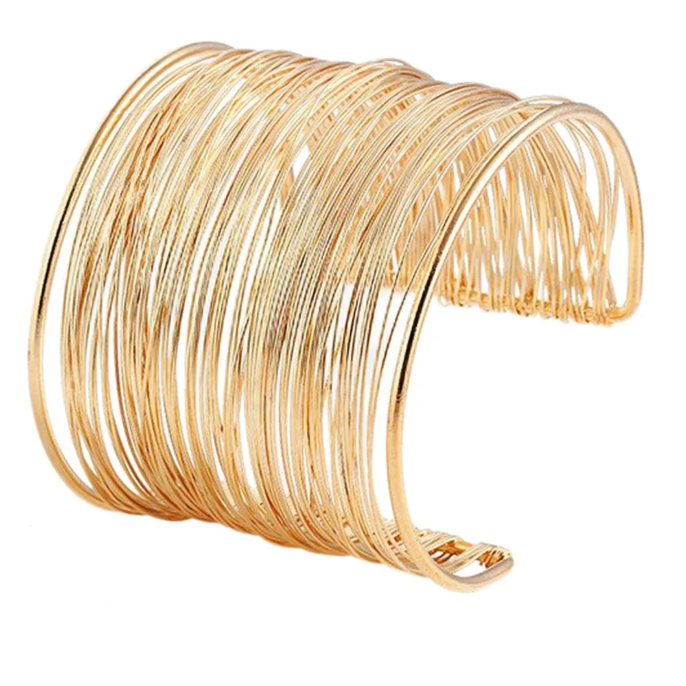 Vintage Exaggerated Wrist Wrap Bangle Hand Jewelry for Women - Vintage Hyperbolic Layered Gold Plated Wide Wire Bracelet Cuff Bangle - Excellent Gift for Women