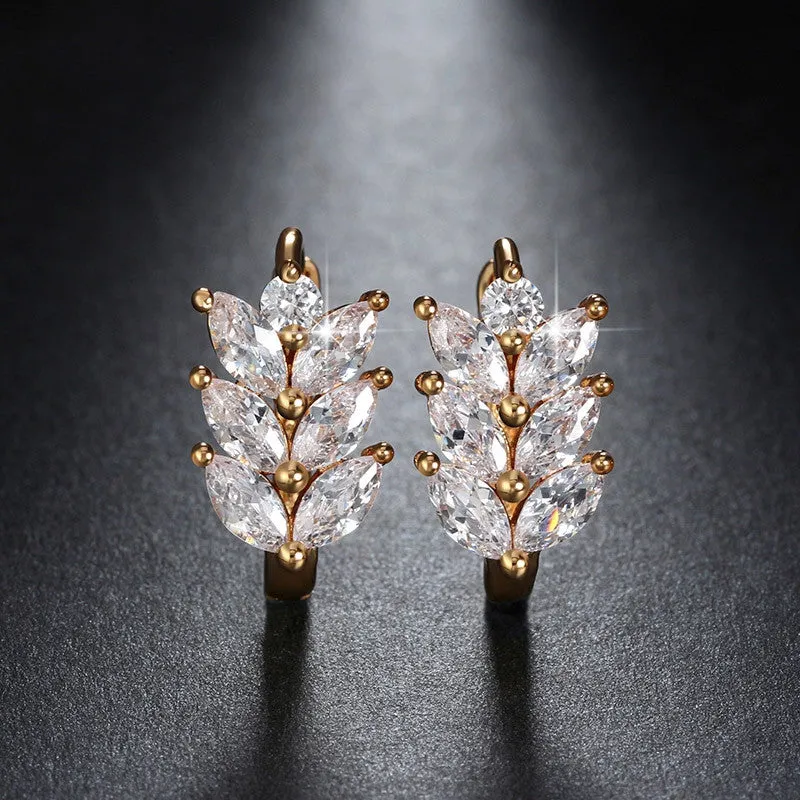 Vintage Leaf Design Earring with Luxury AAA Marquise Cut Austrian CZ Crystal Platinum Plated Earrings for Girls Gift