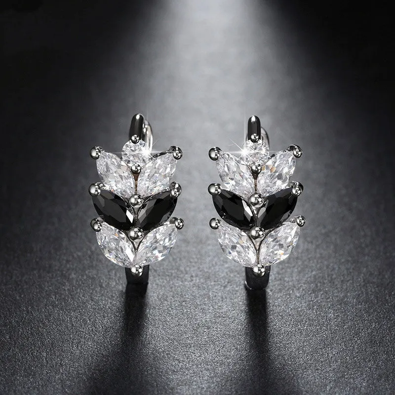 Vintage Leaf Design Earring with Luxury AAA Marquise Cut Austrian CZ Crystal Platinum Plated Earrings for Girls Gift