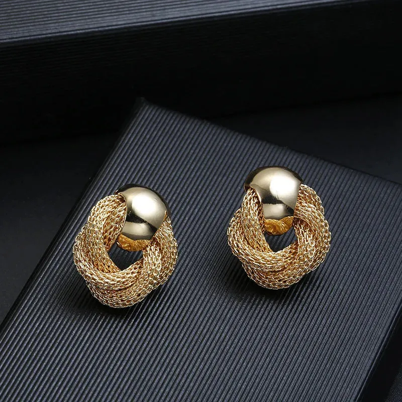 Vintage Metallic Twisted Weaving Round Circle Dangle Earrings Wedding Earring