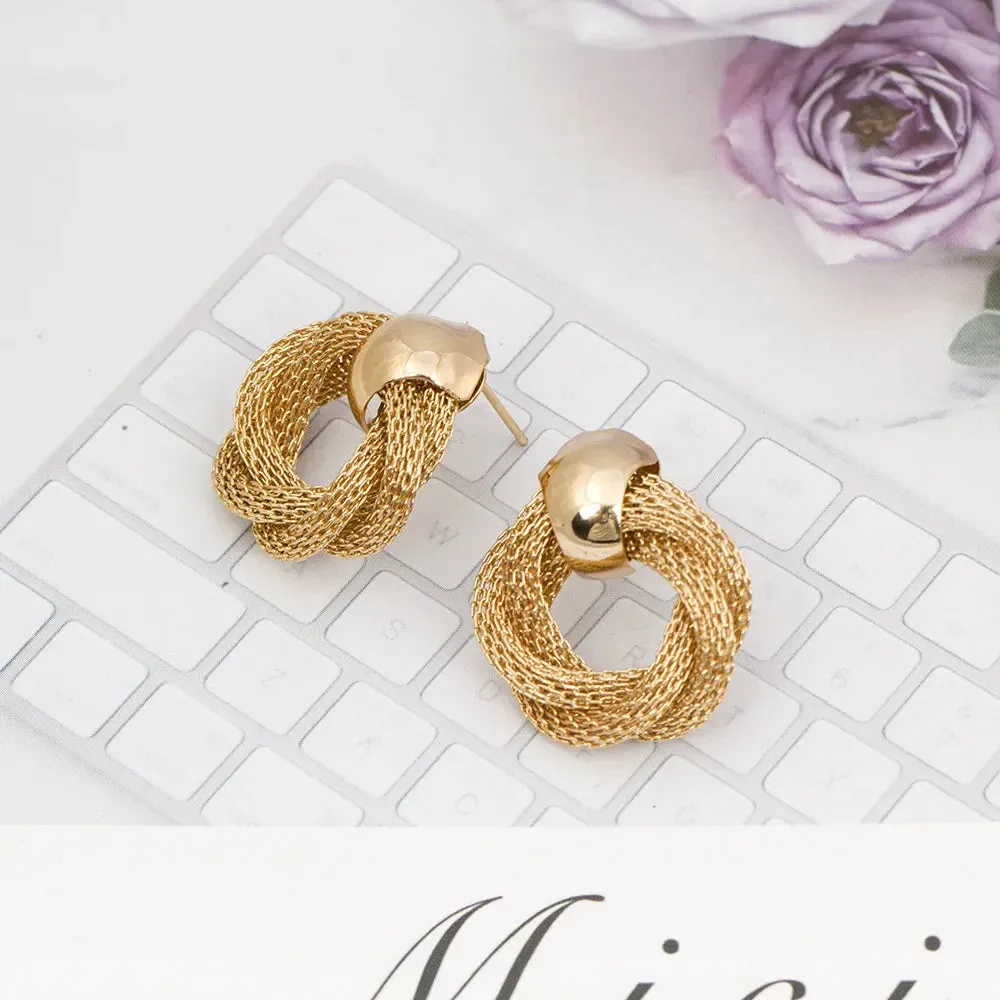 Vintage Metallic Twisted Weaving Round Circle Dangle Earrings Wedding Earring