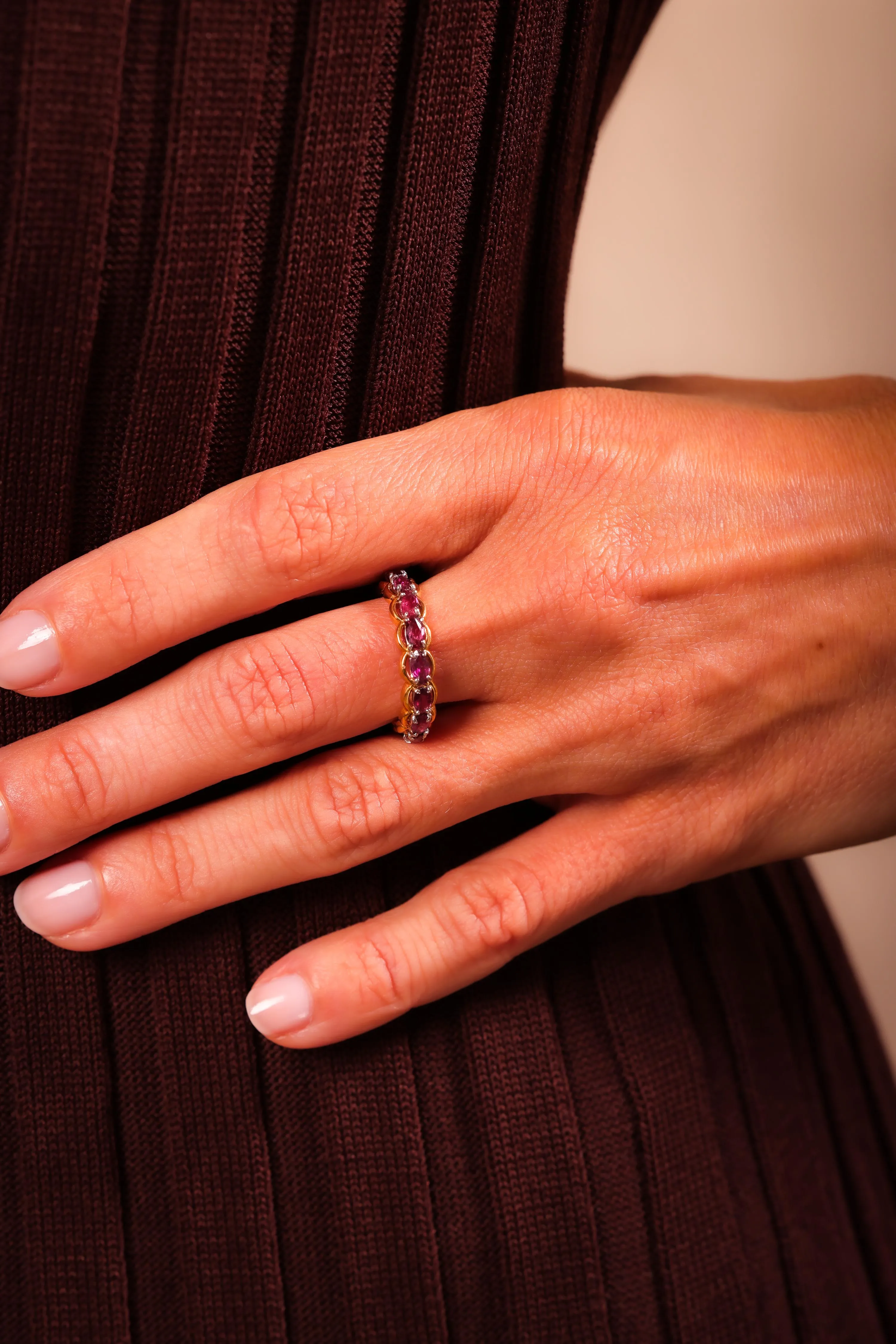 Vintage Oscar Heyman 3 Carat Ruby 18K Yellow Gold Eternity Ring