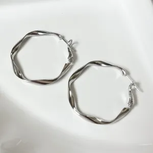 Wavy Silver Hoop Earrings