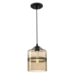 Westinghouse 6366700 One Light Mini Pendant - Matte Black Finish - Ash Glass