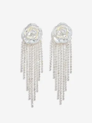 Westside Accessories Silver Rose Long Dangler Earrings