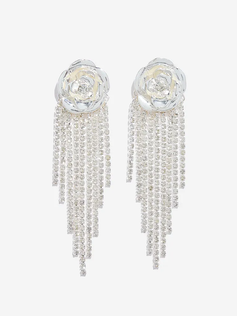 Westside Accessories Silver Rose Long Dangler Earrings