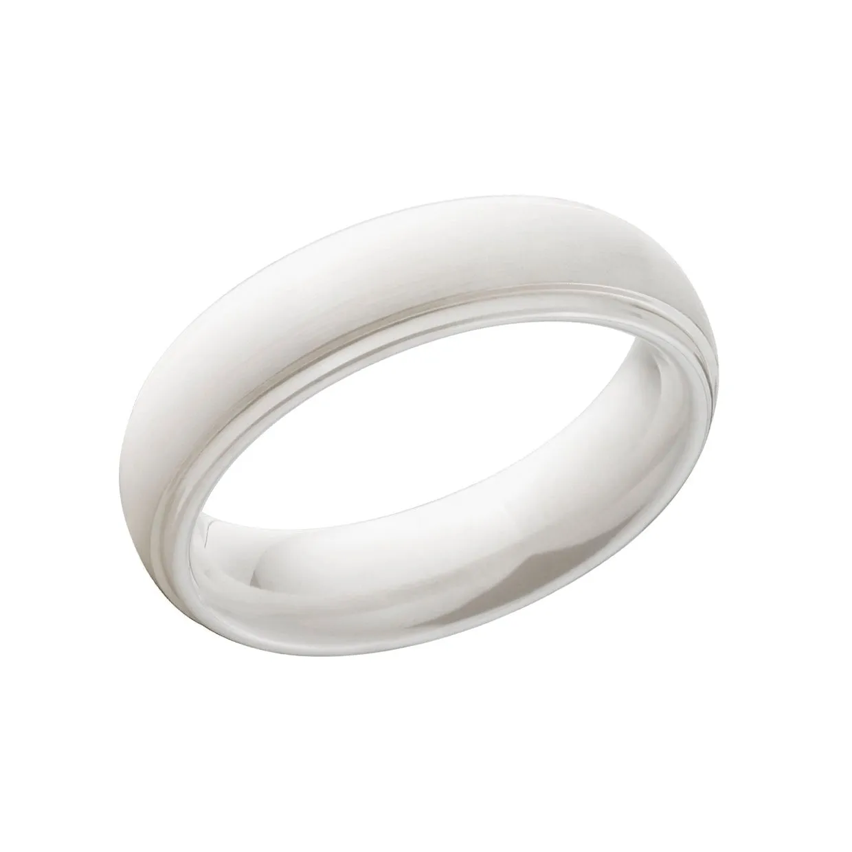 White Ceramic Wedding Band with Polished Finish - Men's Rings