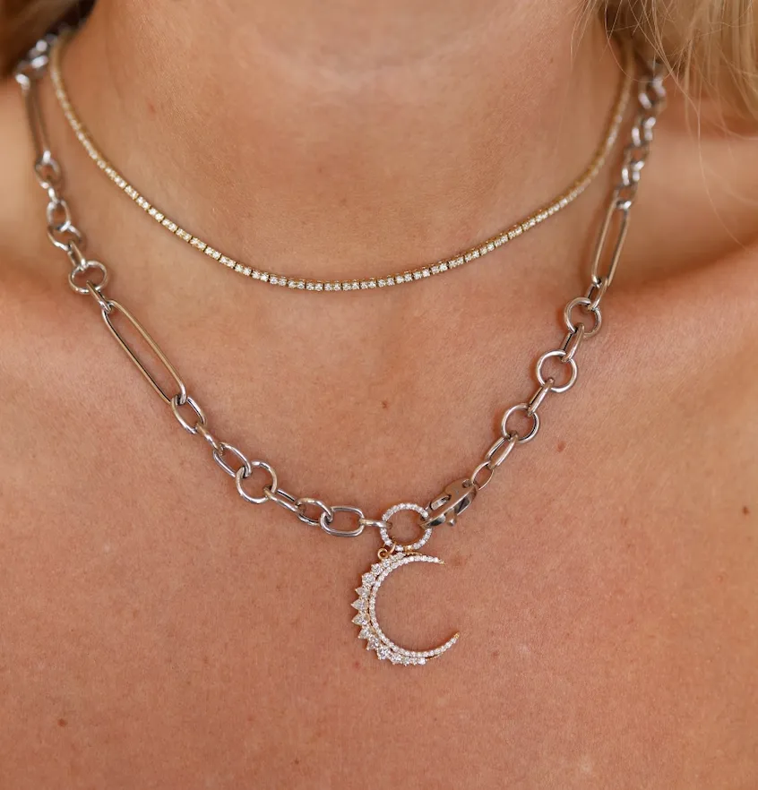 White Gold Mixed Link Chain Necklace