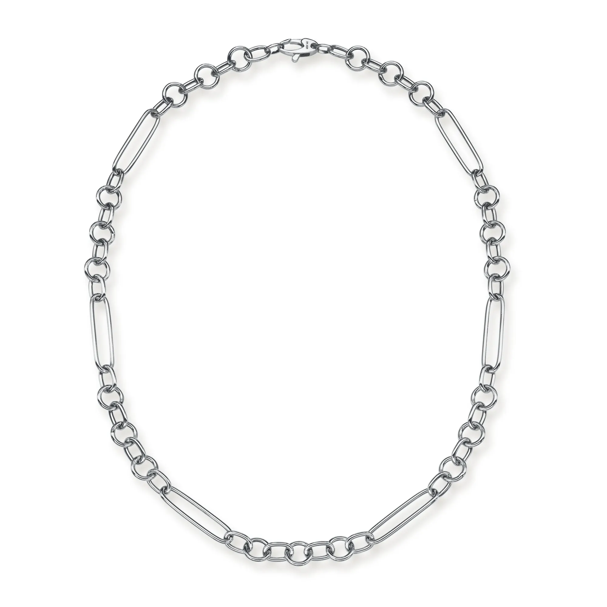 White Gold Mixed Link Chain Necklace