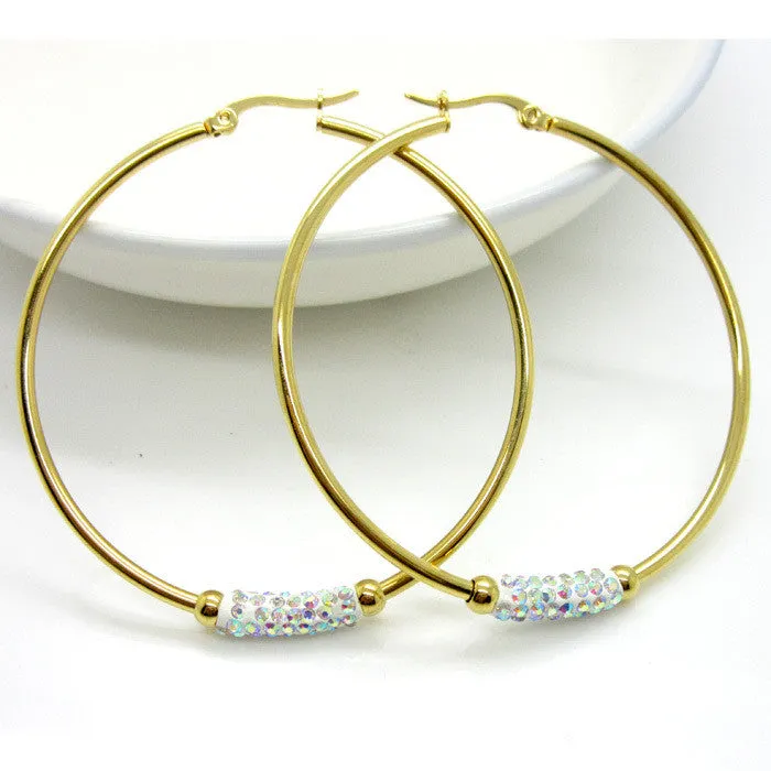 Women Gift Sale Fashion Jewelry 3 Size 18k Gold Huge Circular Crystal Clay Hoop Earrings Basket Ball Wives Earrings