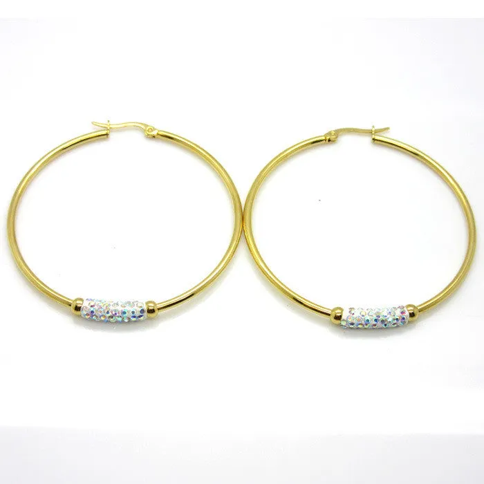 Women Gift Sale Fashion Jewelry 3 Size 18k Gold Huge Circular Crystal Clay Hoop Earrings Basket Ball Wives Earrings