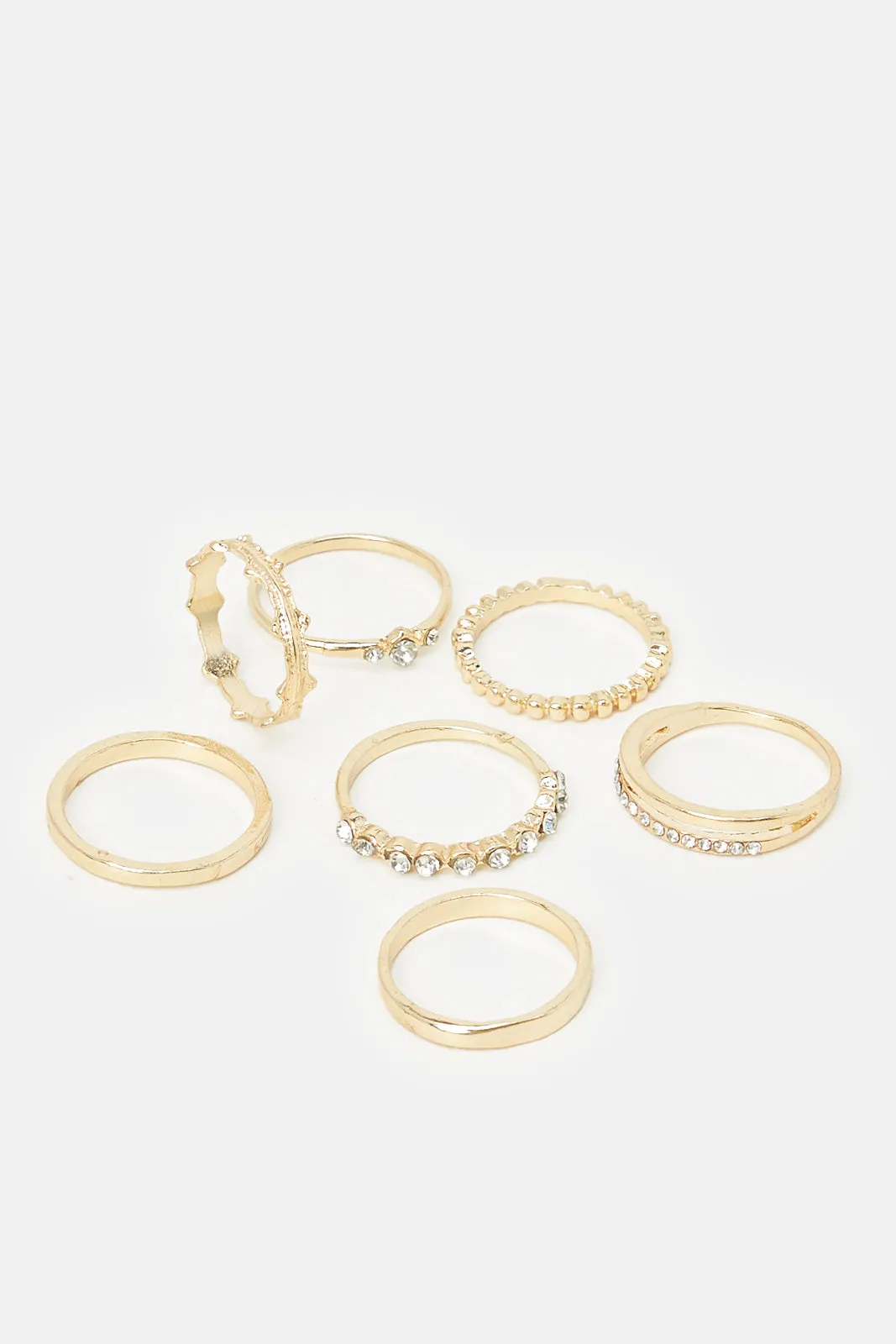 Women Gold Embellished Ring Set (7 Piece)