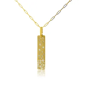 Yellow Gold Satin Finish Flush Set Diamond Vertical Bar Necklace