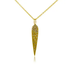 Yellow Gold Satin Finish Flush Set Diamond Vertical Pear Necklace